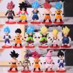 Dragon Ball inspired 16pcs mini figure set with multiple anime character collectibles on red bases