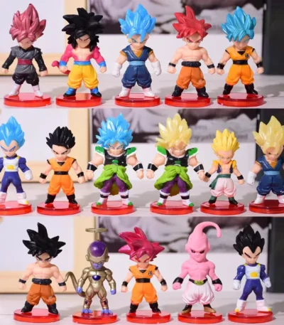 Dragon Ball inspired 16pcs mini figure set with multiple anime character collectibles on red bases