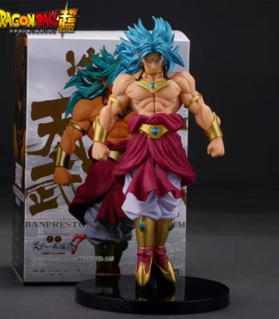 Dragon Ball inspired Broly blue hair 20cm PVC anime figure with display base and collectible box