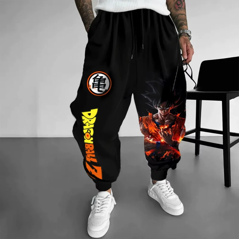 Dragon Ball inspired Goku black jogger pants with anime leg graphic and logo details