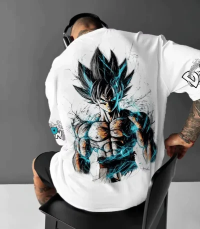 Dragon Ball inspired Goku oversized white anime streetwear T-shirt with large back graphic
