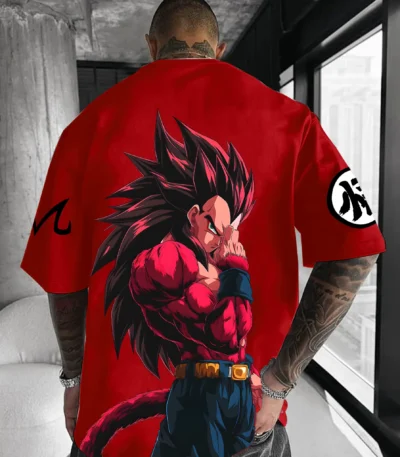 Dragon Ball inspired Goku red oversized anime streetwear T-shirt with large back graphic