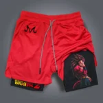 Dragon Ball inspired Goku quick-dry anime beach shorts with red and black layered design
