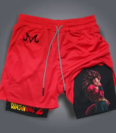 Dragon Ball inspired Goku quick-dry anime beach shorts with red and black layered design