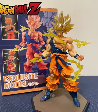 Dragon Ball inspired Goku Super Saiyan 16cm anime figure with yellow energy effects and display base