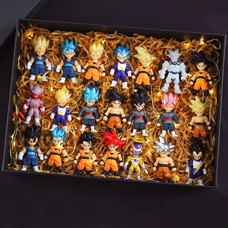 Dragon Ball inspired mini figure set with multiple anime character collectibles in gift box display