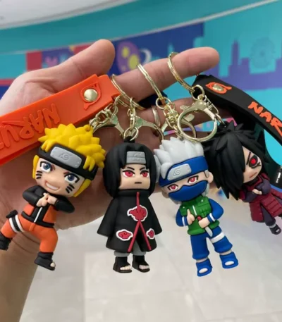 Naruto inspired character keychains featuring cartoon-style shinobi pendants for bags, keys, and car accessories