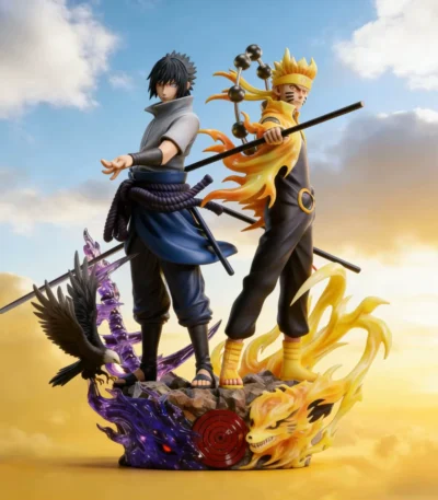 Naruto inspired Sasuke 22cm anime figure with sword, eagle, and purple energy display base